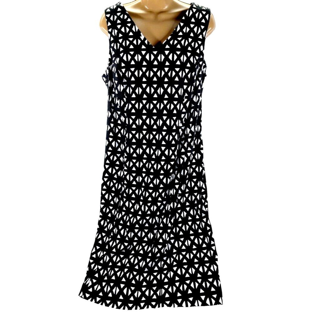 Ashley Stewart Dress Linen Tribal Geometric Black Sleeveless 14 W Womens Artsy